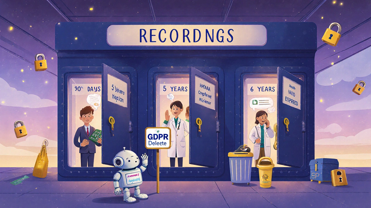 A storage vault with doors for different retention periods and a robot turning a delete key.