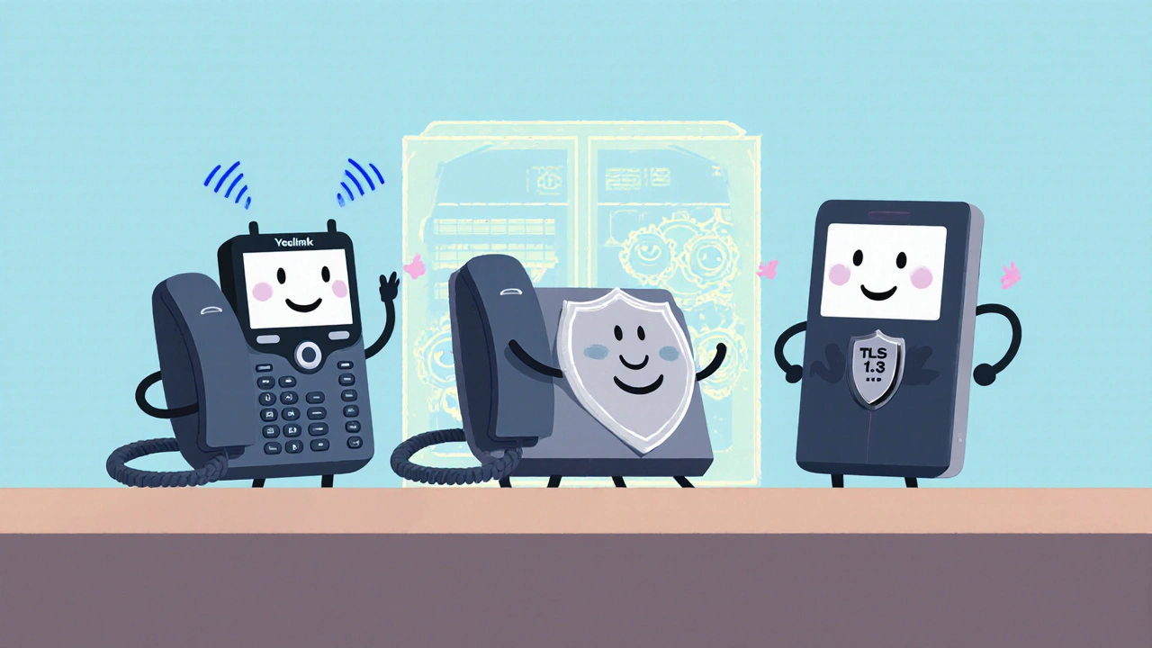 Three friendly phone models stand on a desk, each with unique features shown as fun visual traits.