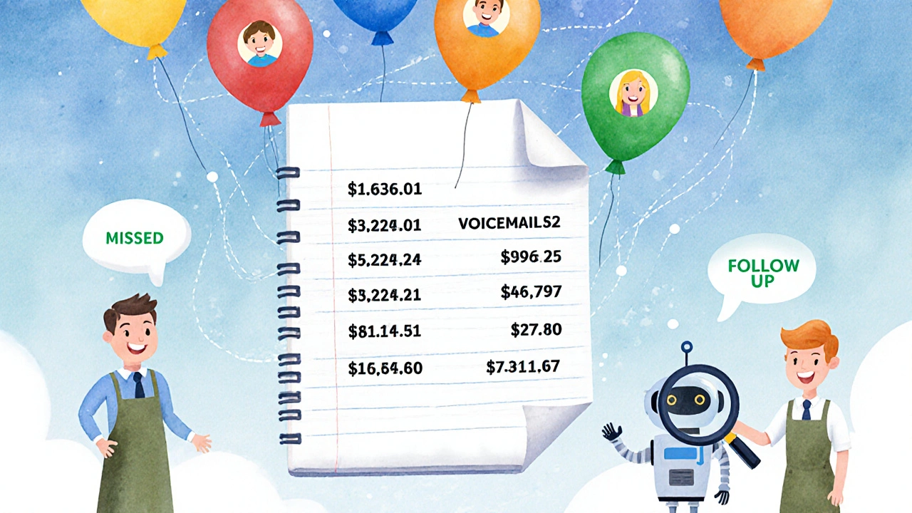 A floating Google Sheet with call data as colorful balloons, sorted by a friendly robot.