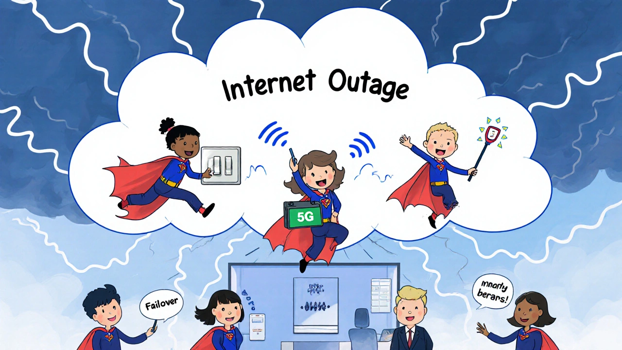 Agents use Wi-Fi capes and a 5G dragon to rescue calls during an internet storm.