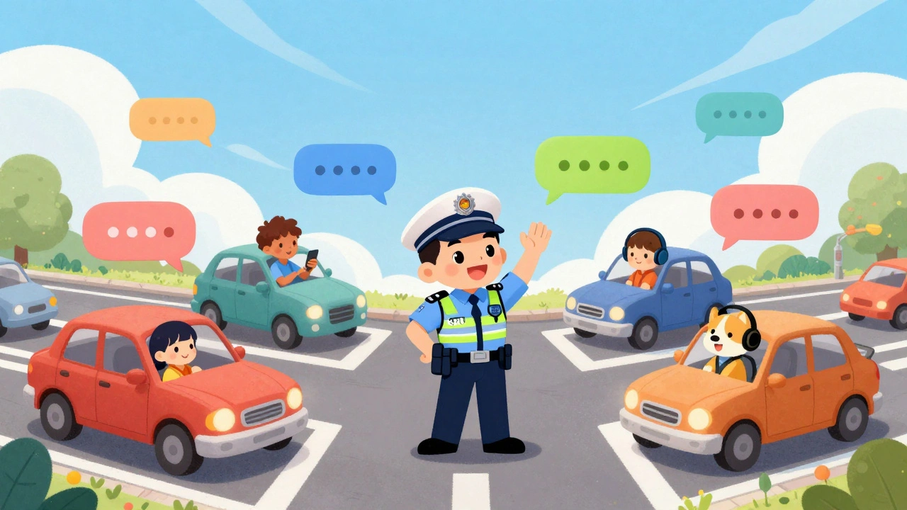 A traffic cop in the sky directing colorful video and audio streams to different people.
