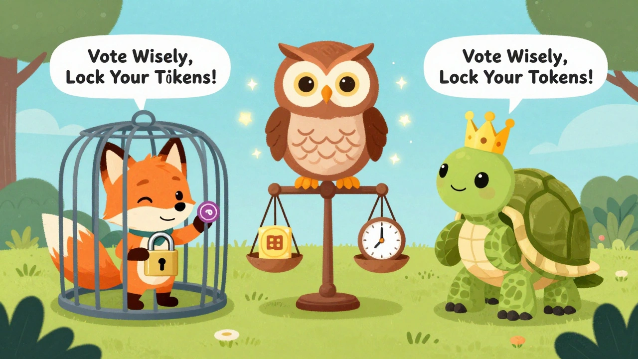 Three animal friends representing game theory models: liquidity, coordination, and voting.