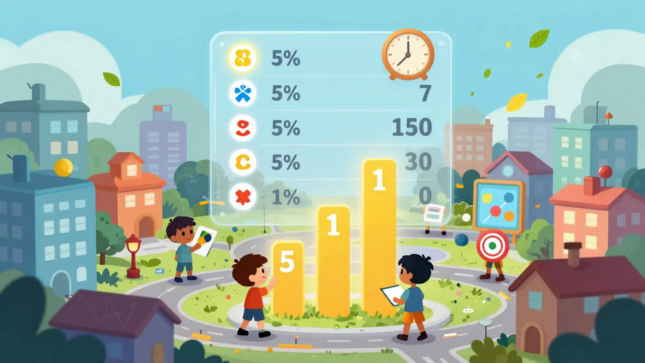 A glowing reputation scoreboard in a digital town, with contributions raising scores and inactivity causing scores to fade like leaves.