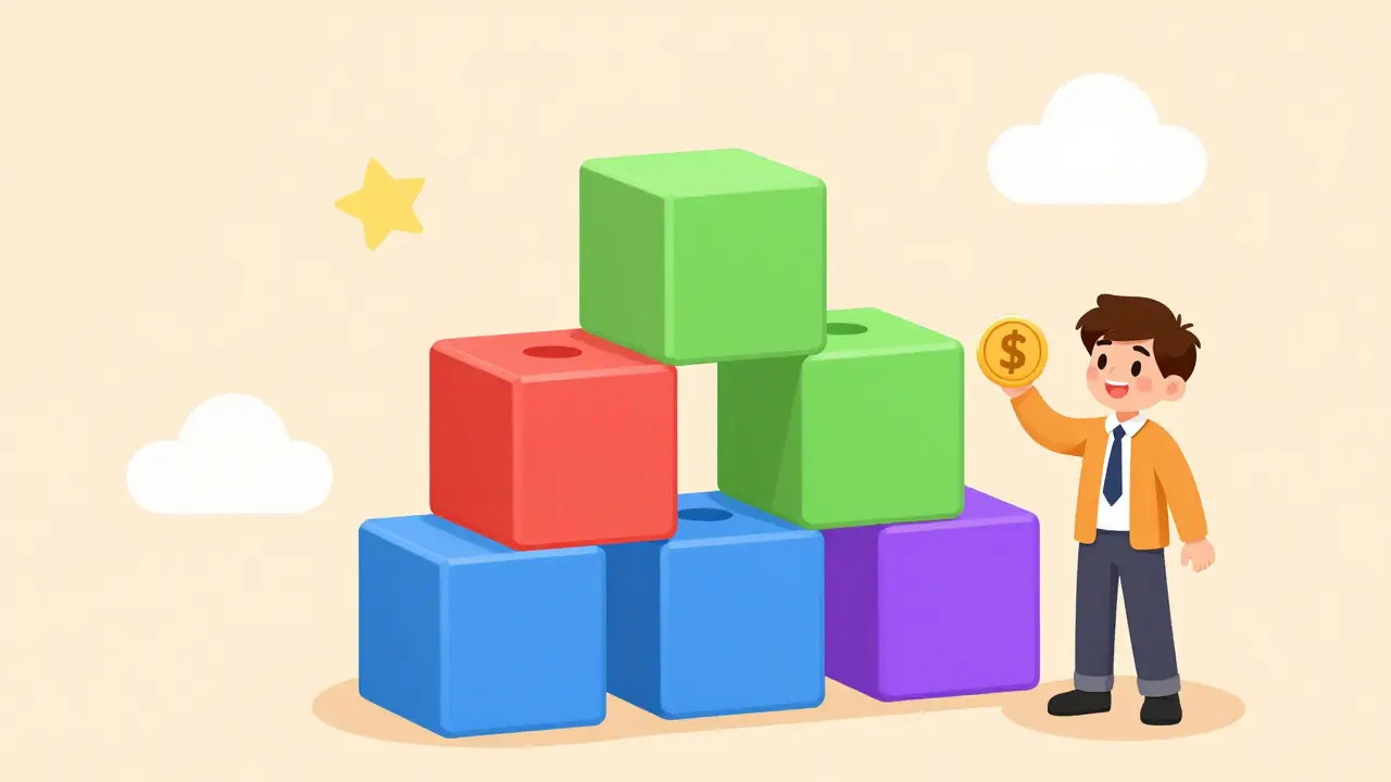 Six blockchain blocks stacking to confirm a transaction securely