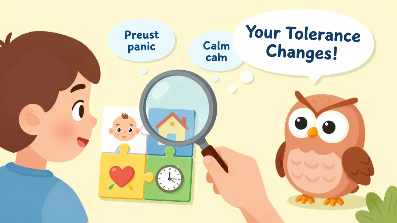 A person examines life events with a magnifying glass as an owl explains risk tolerance changes.