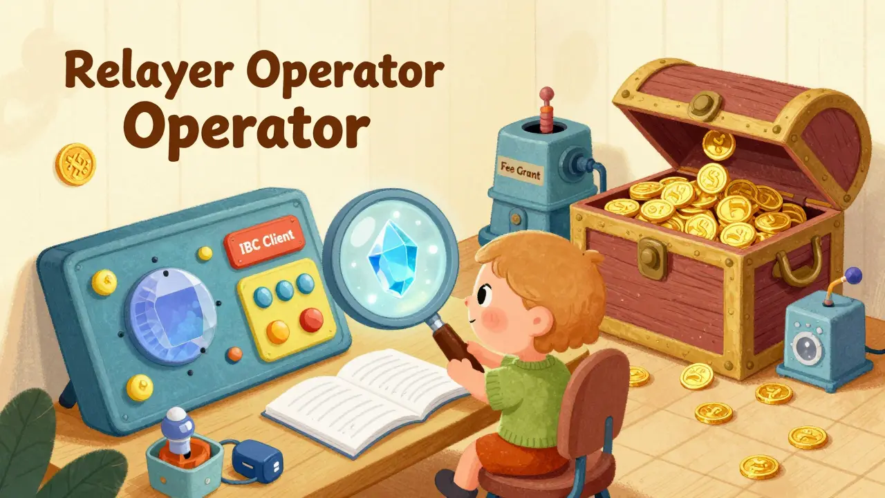 A cute character in a cozy workshop managing a glowing crystal and a treasure chest of gold coins.