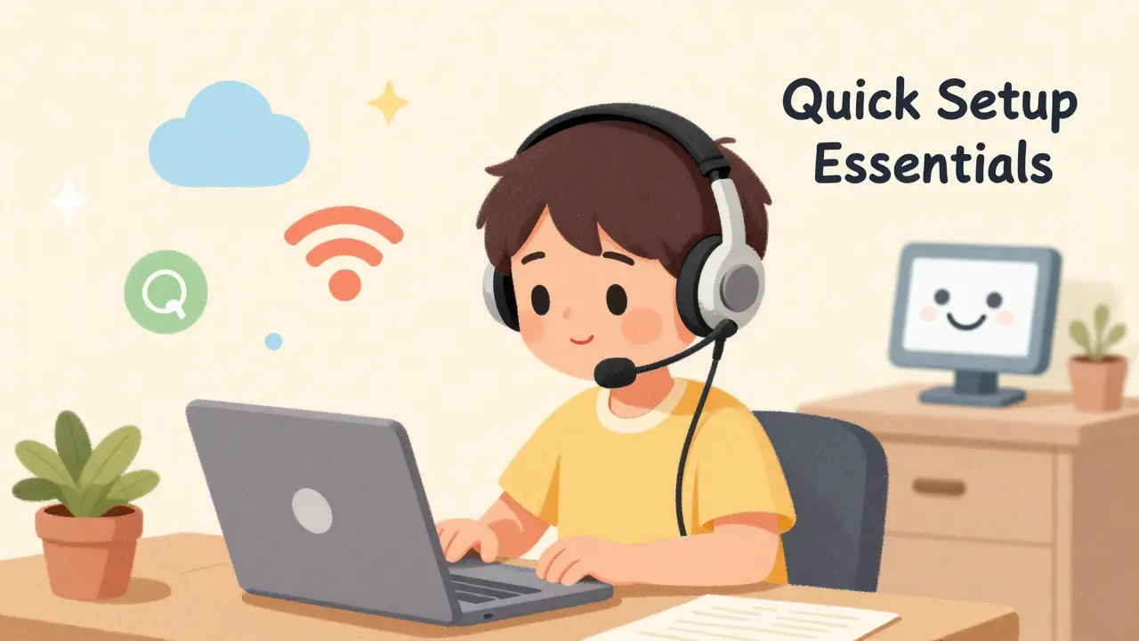 A person wearing a professional headset while setting up a softphone app