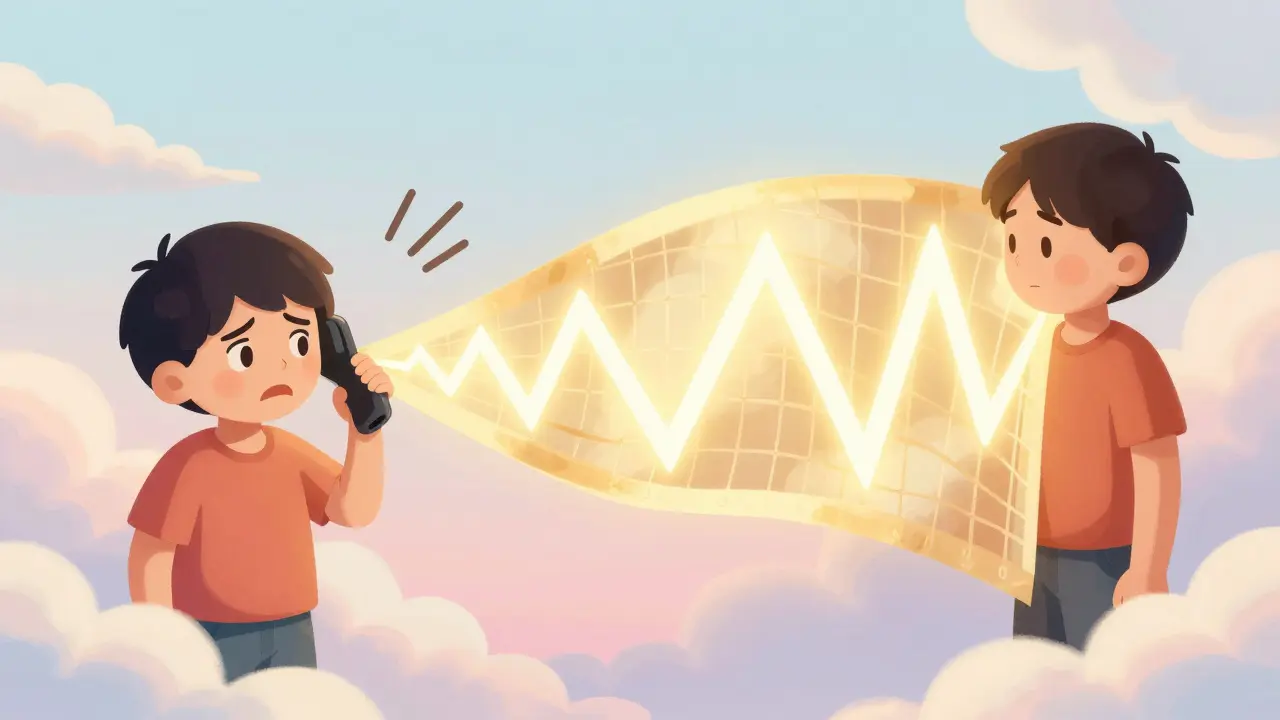 Comparison of a stuttering audio connection versus a smooth, stable sound ribbon.