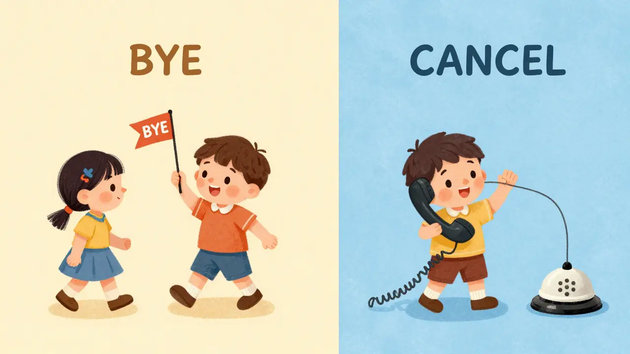 Comparison of a telephone saying goodbye and another canceling a call before it is answered.