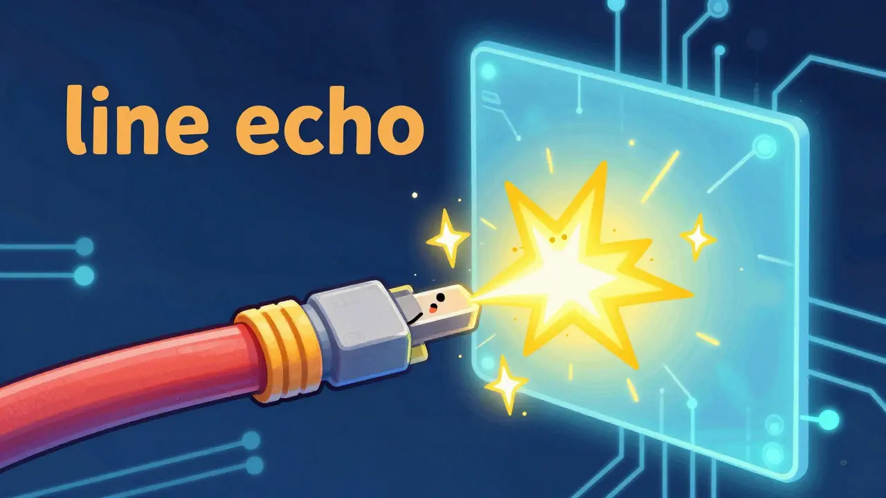 Illustration of electrical sparks bouncing backward inside a colorful network cable