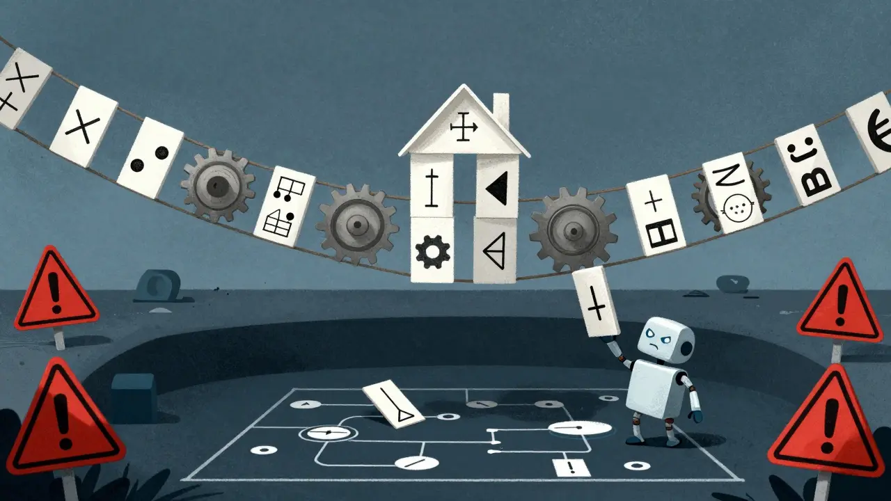 Cartoon of a fragile house of cards representing algorithmic stablecoin risks.