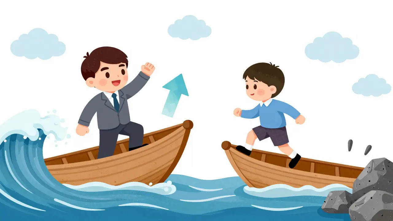Cartoon showing traders managing wins and losses with discipline