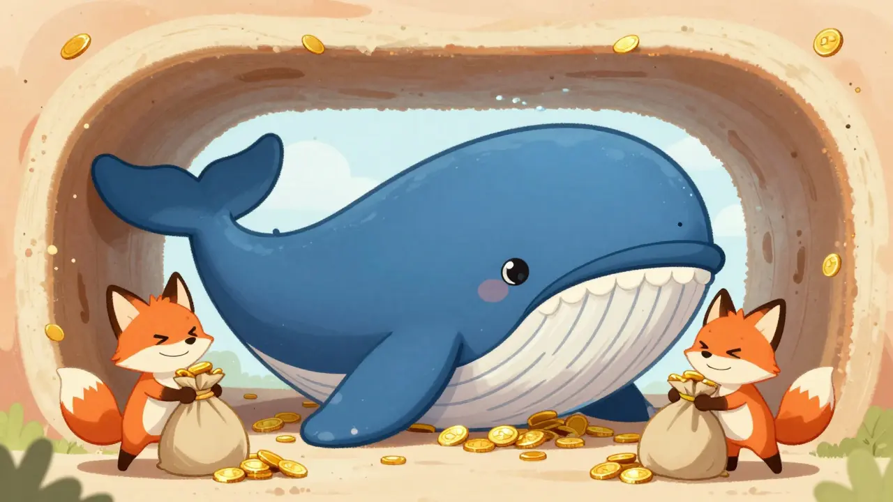 Foxes sandwiching a whale in a transaction tunnel