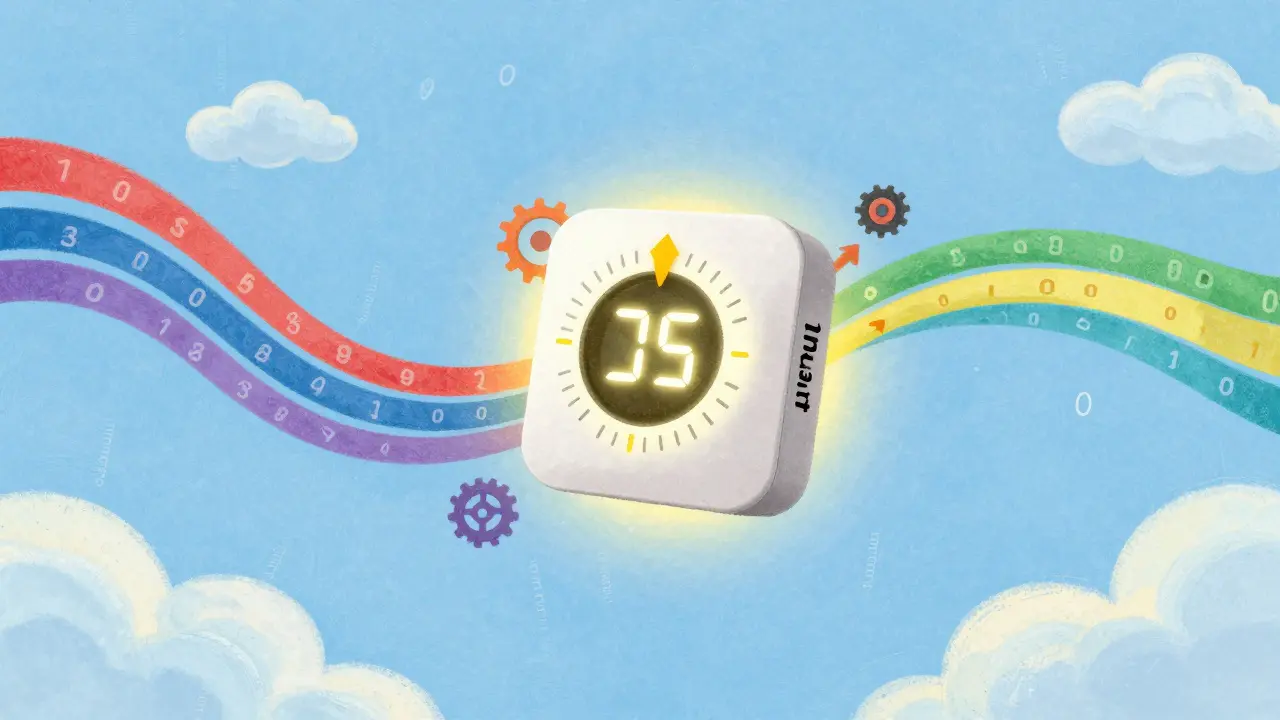 Illustration of adaptive codec adjusting data stream like a smart thermostat.