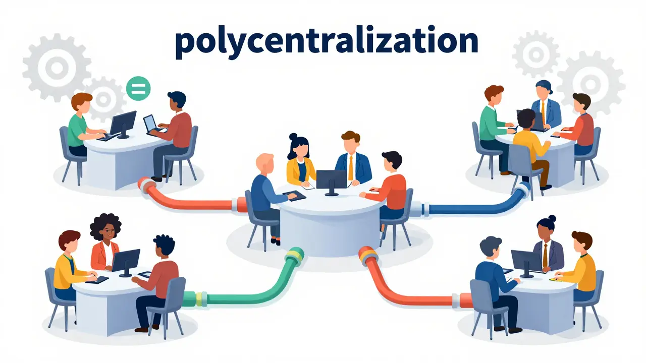 Illustration of multiple groups managing resources through automated pipes.