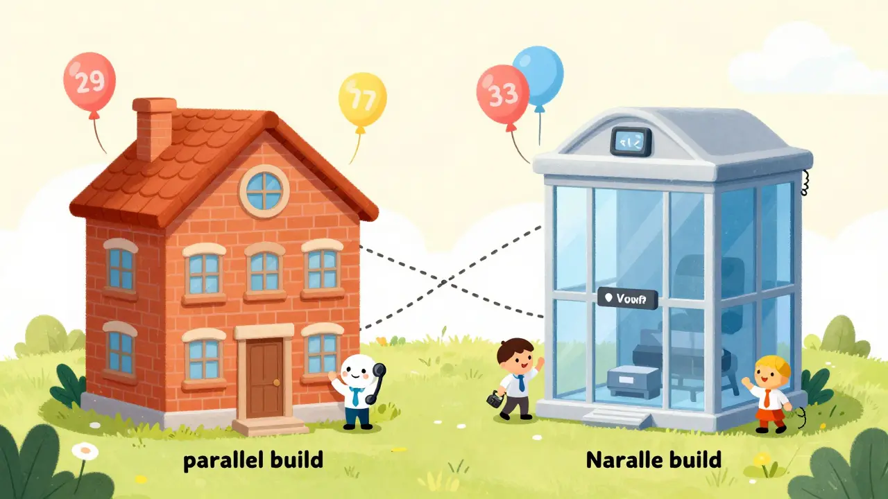 Illustration of two phone systems running side-by-side for safe testing.