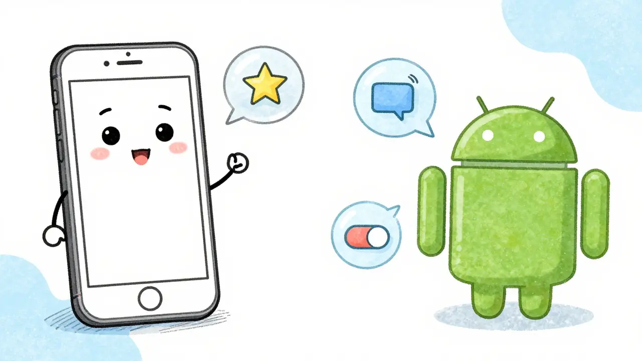 Two smartphones with faces configuring forwarding settings via icons.