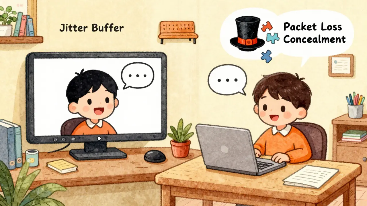 Video call illustration showing clear audio despite low video resolution.