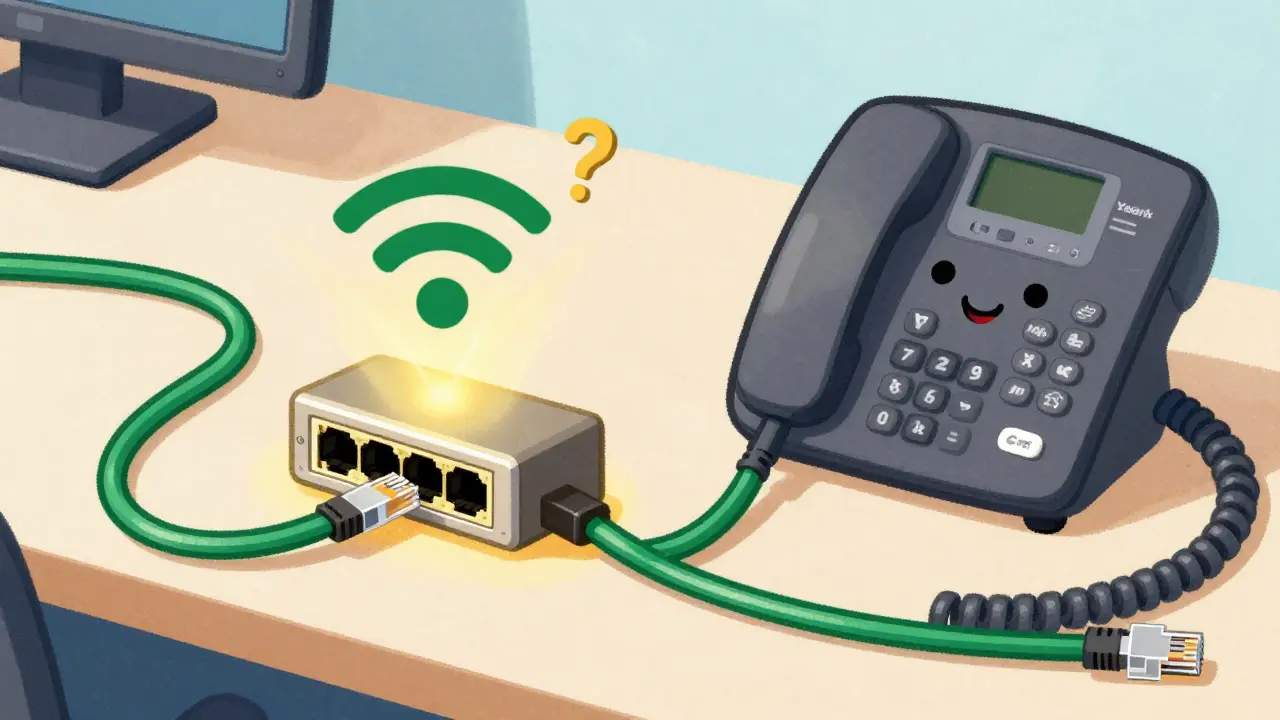 A cartoon ethernet cable connecting to a phone, contrasting with a shaky wifi signal icon.