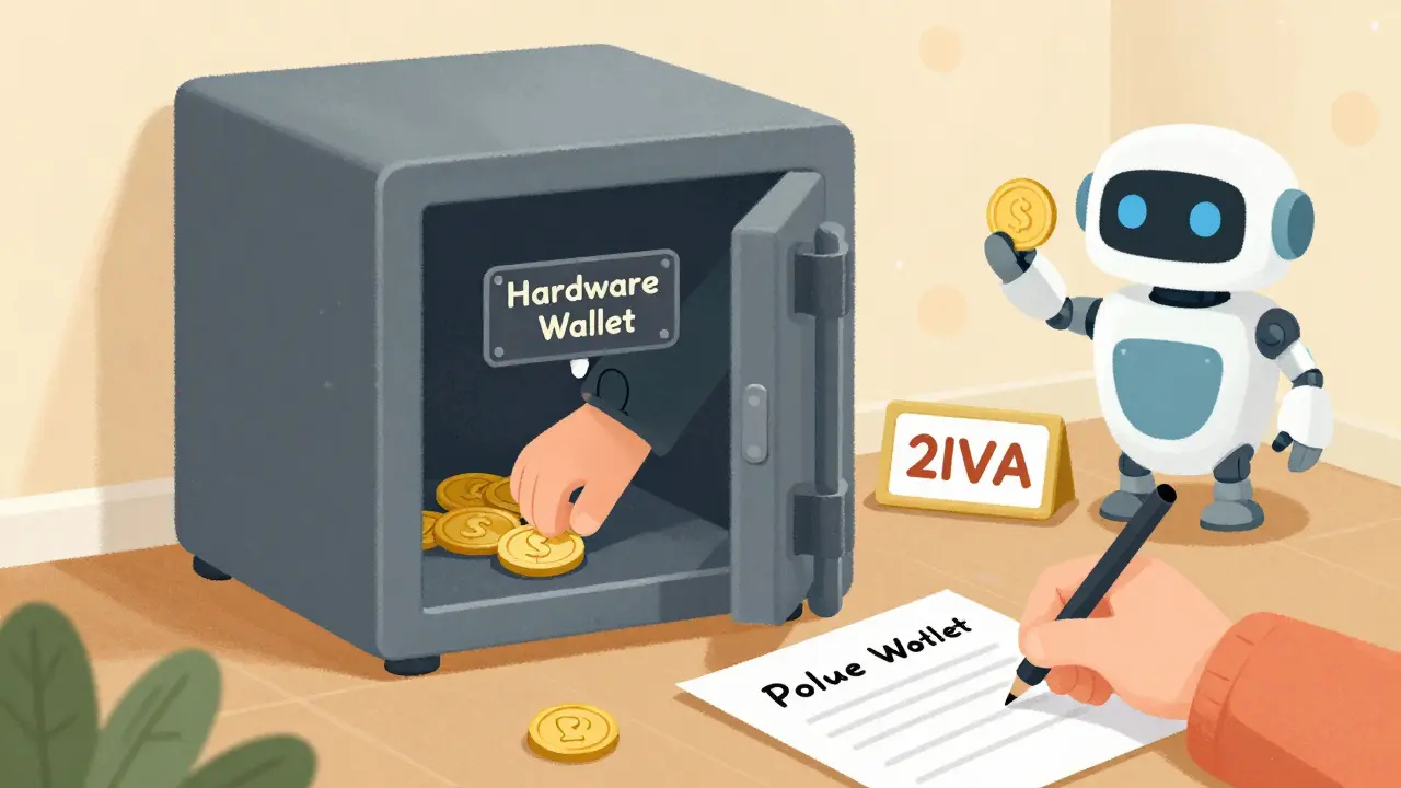 Character securing crypto in a hardware wallet and writing seed phrase