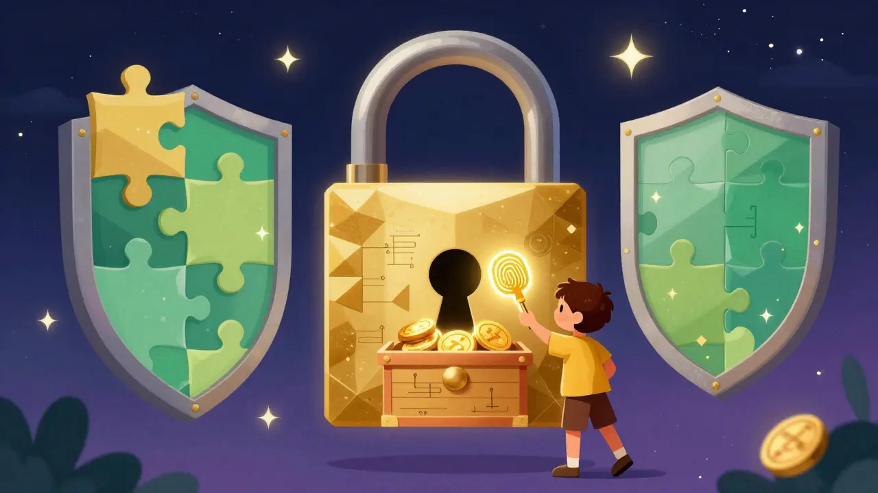 Magical padlock and key illustration representing secure crypto transactions