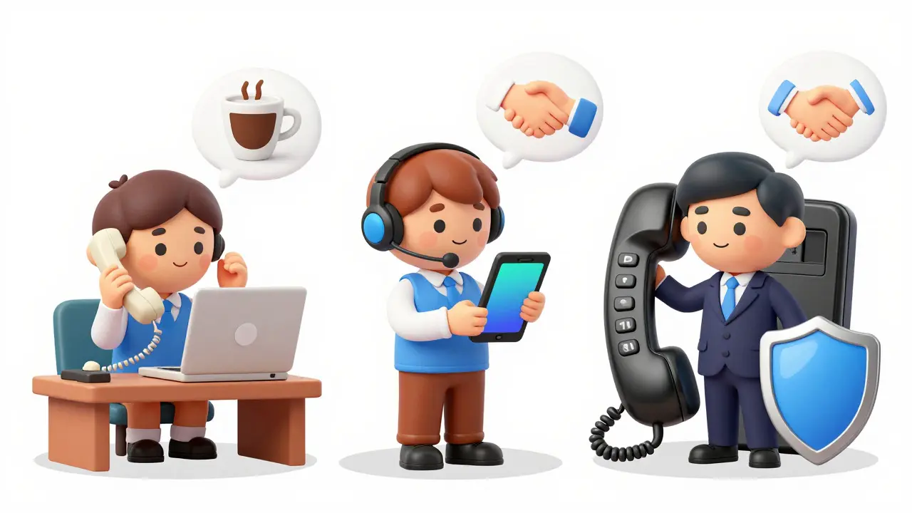 Cartoon characters with budget, mid-range, and premium phones