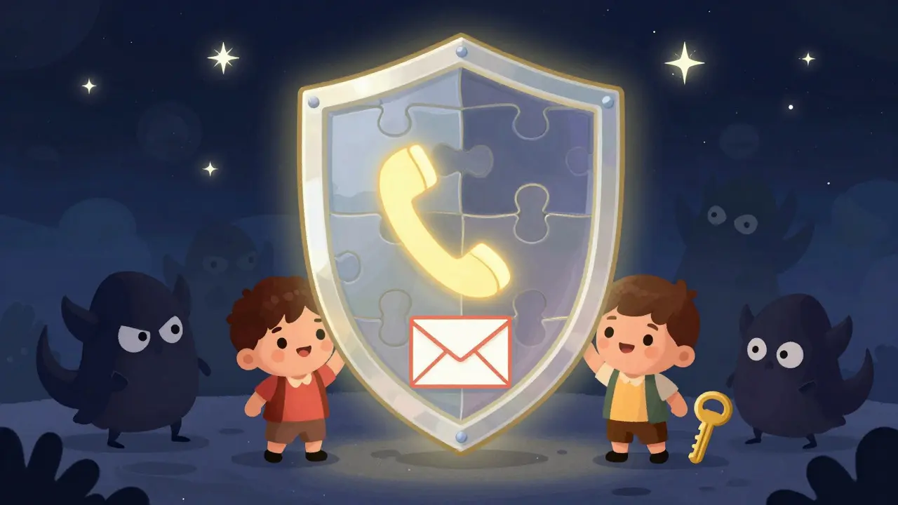 Cute tech icons protected by a golden security shield