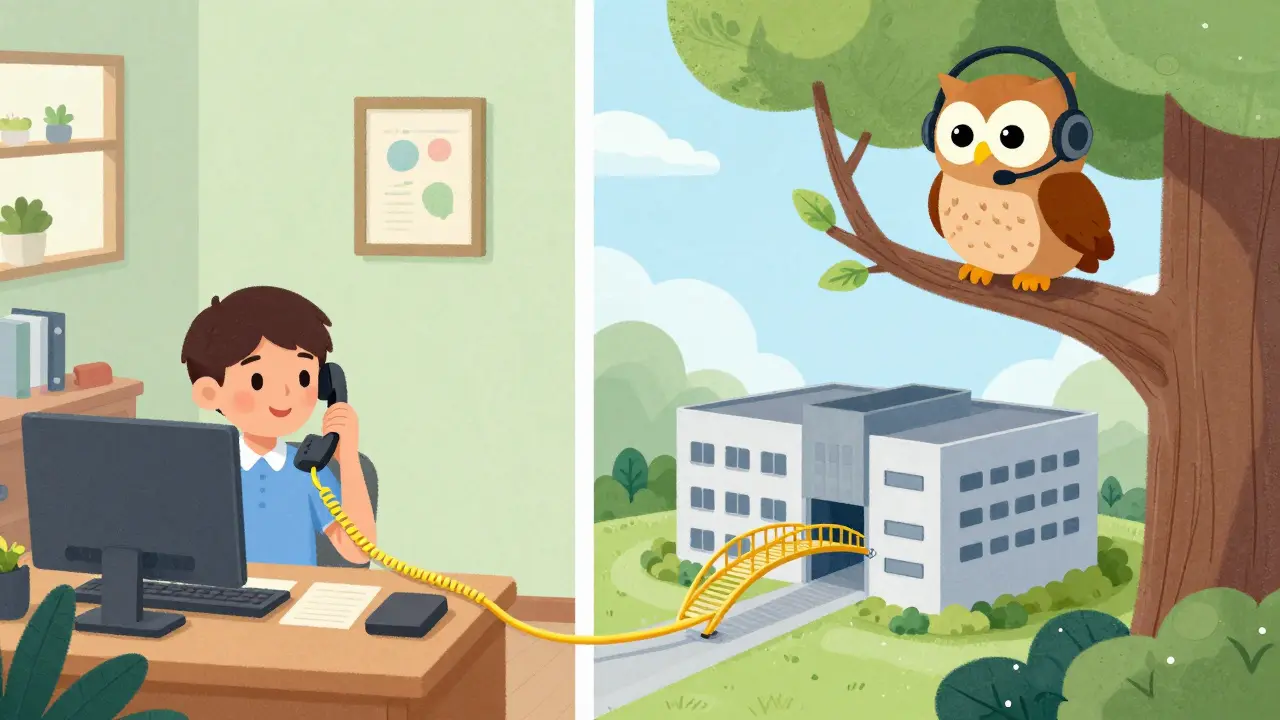 Illustration comparing wired connections for remote workers and office fiber optics.