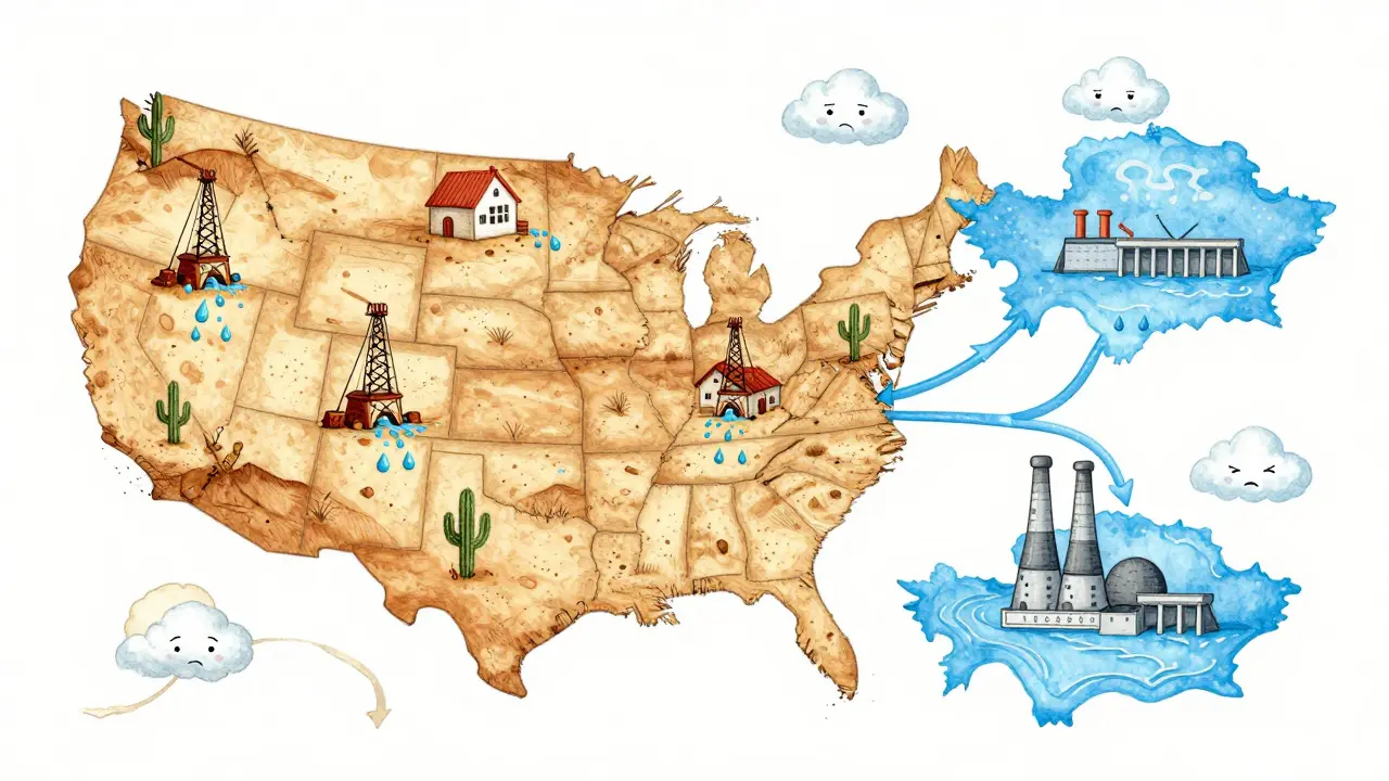 Map showing water usage by crypto mining in US deserts and Kazakhstan