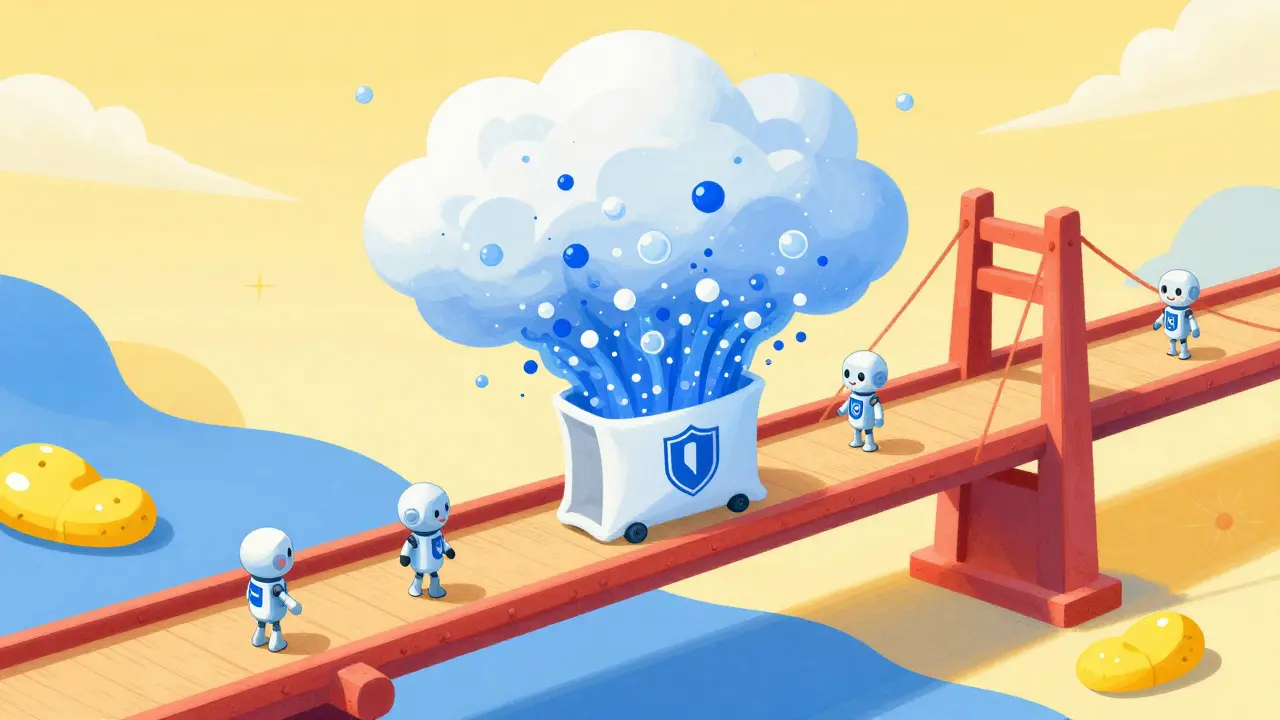 Whimsical drawing showing blockchain transactions bundled into a single efficient proof