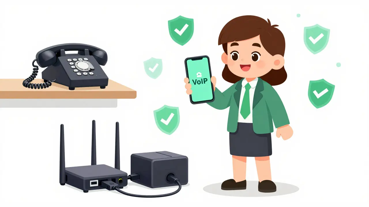 Illustration of a hybrid phone system with mobile backup and UPS