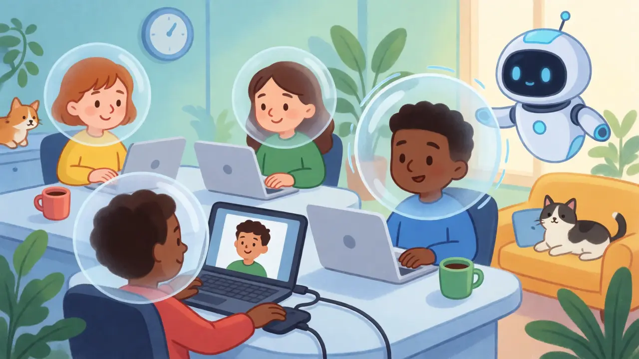 Remote workers with stabilizing bubbles managed by a friendly robot