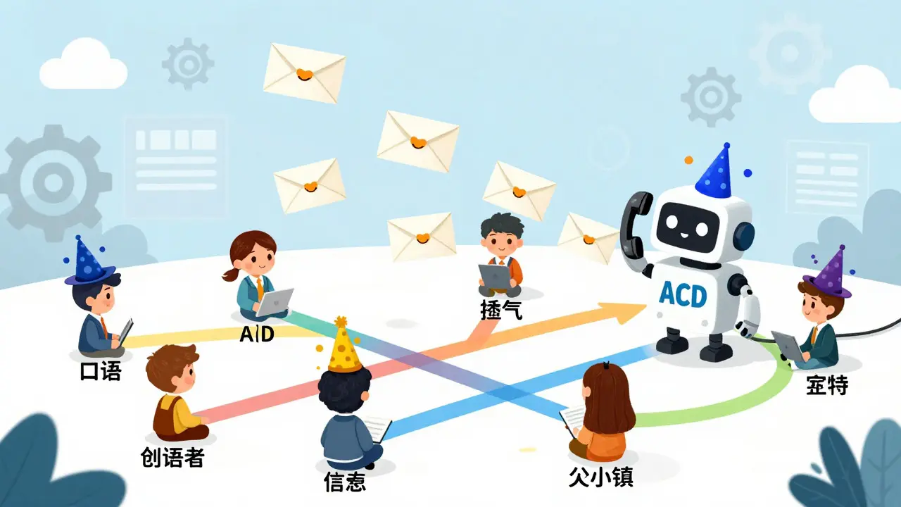 Whimsical depiction of AI sorting calls to skilled agents