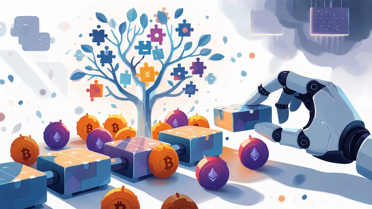 Blockchain nodes gather around a tree of aggregated signatures, looking toward the future.