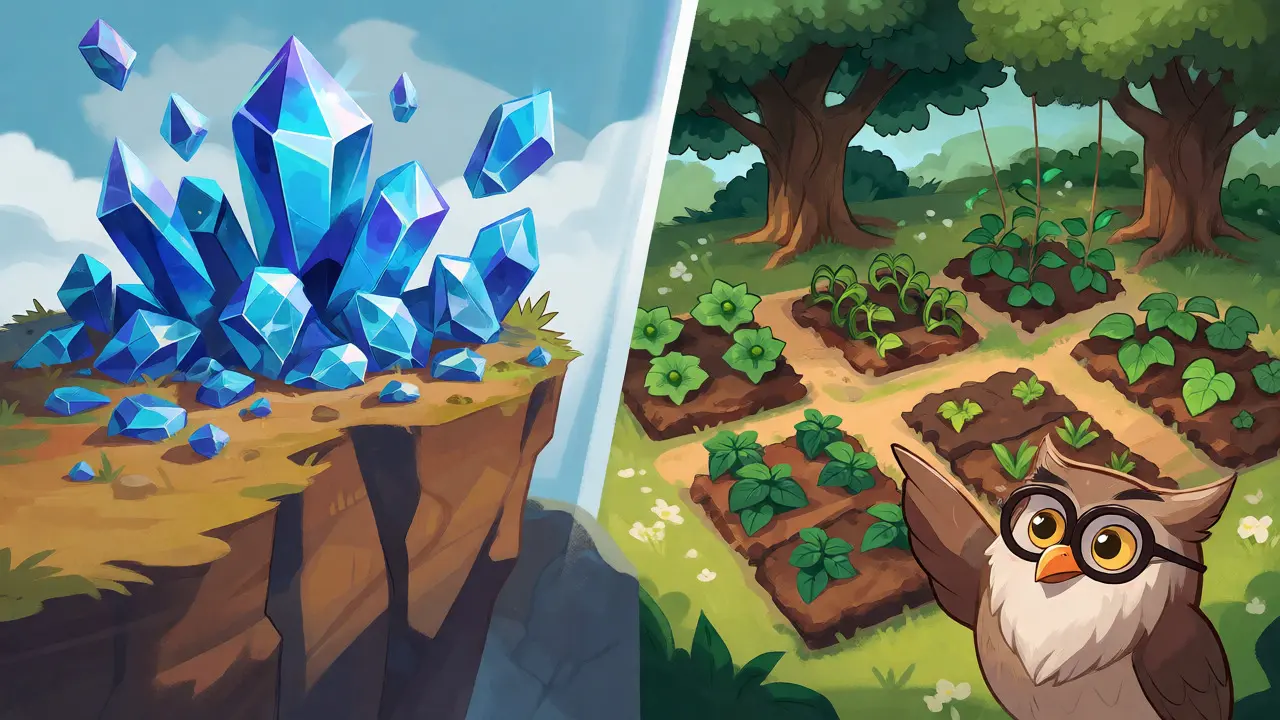 Contrast between unstable token piles and diversified asset gardens.