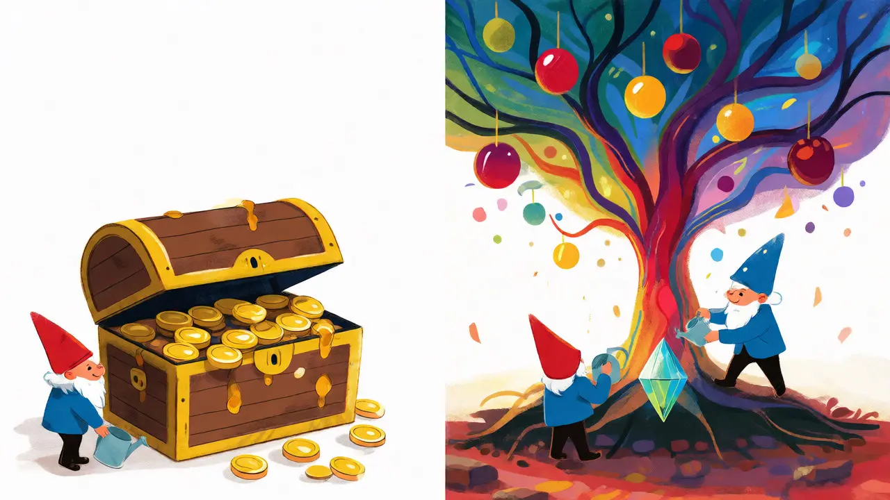 Illustration comparing fixed and rarity-based staking models