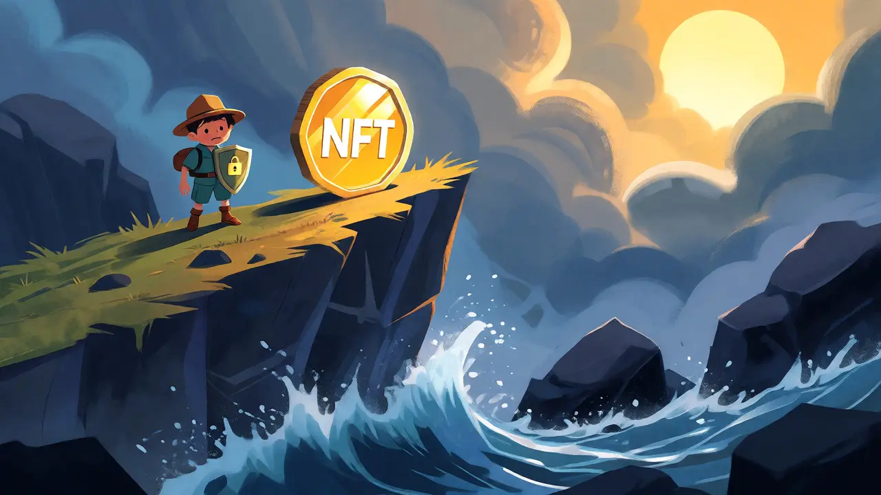 NFT on a cliff edge facing volatility risks with a shield