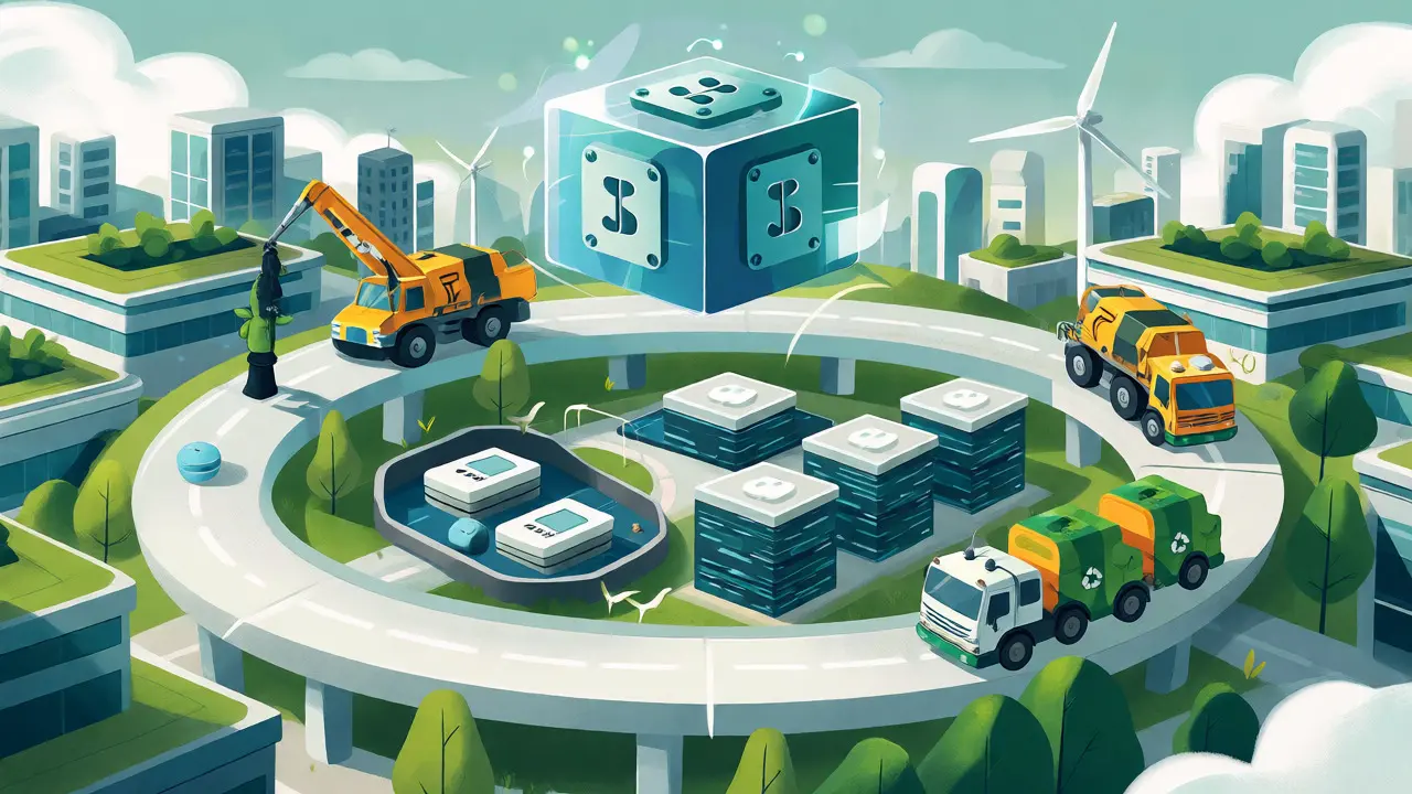 Circular economy loop for mining hardware with renewable energy sources.