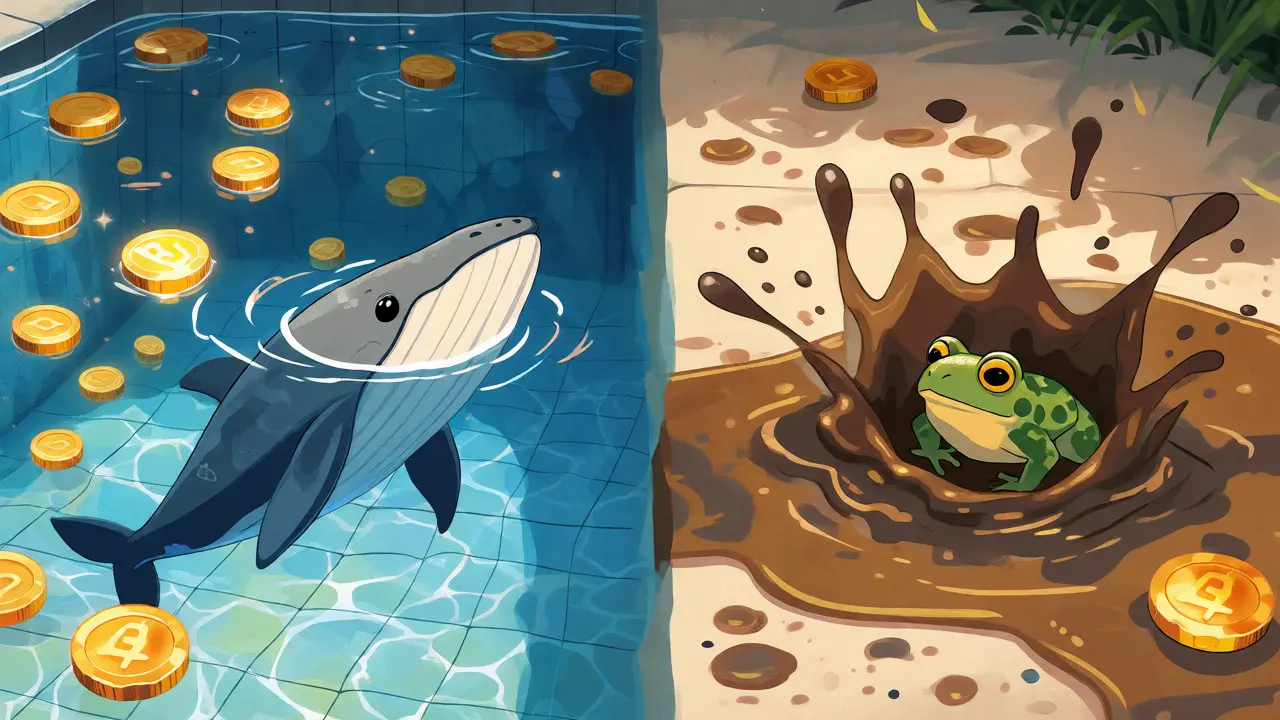 Contrast between deep liquid pools and shallow illiquid puddles with animals