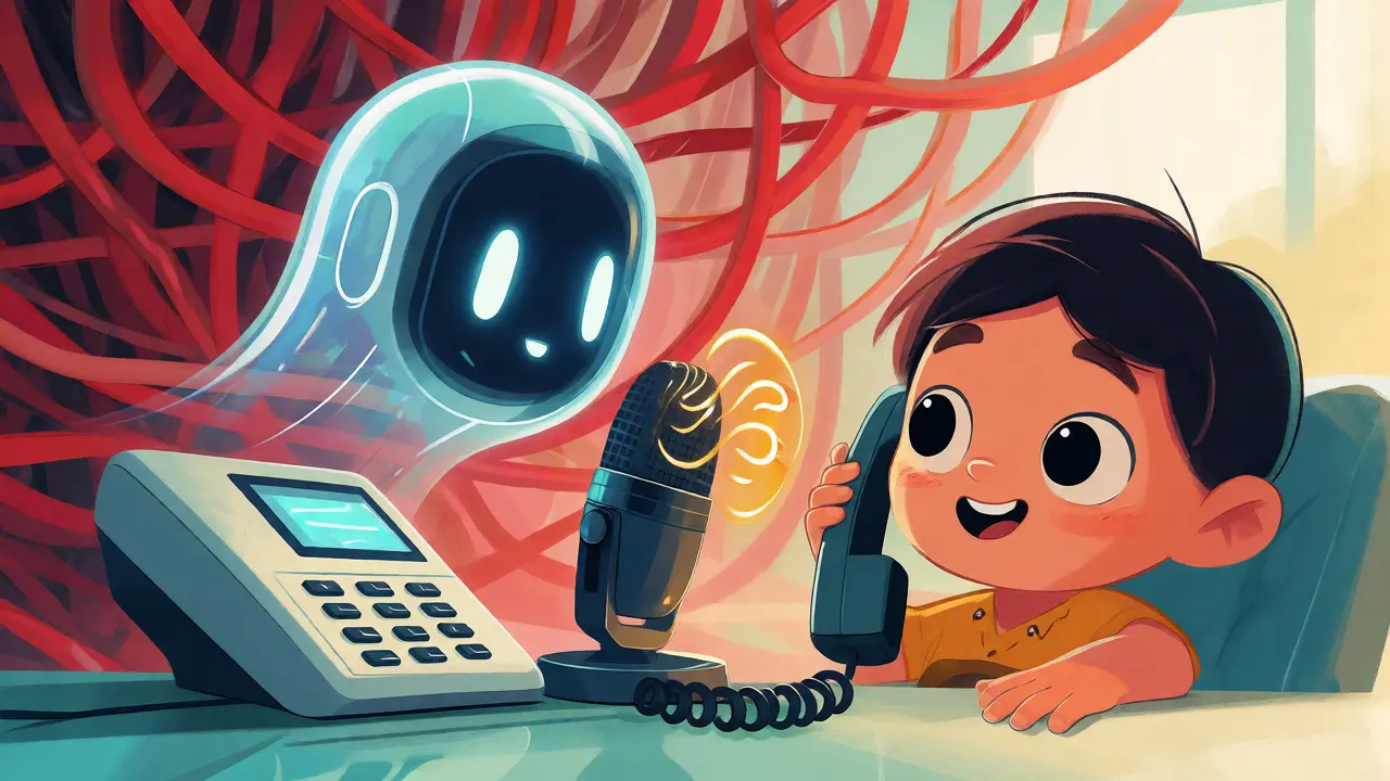 Playful illustration showing an AI voice agent using Opus codec for clear communication with a user.