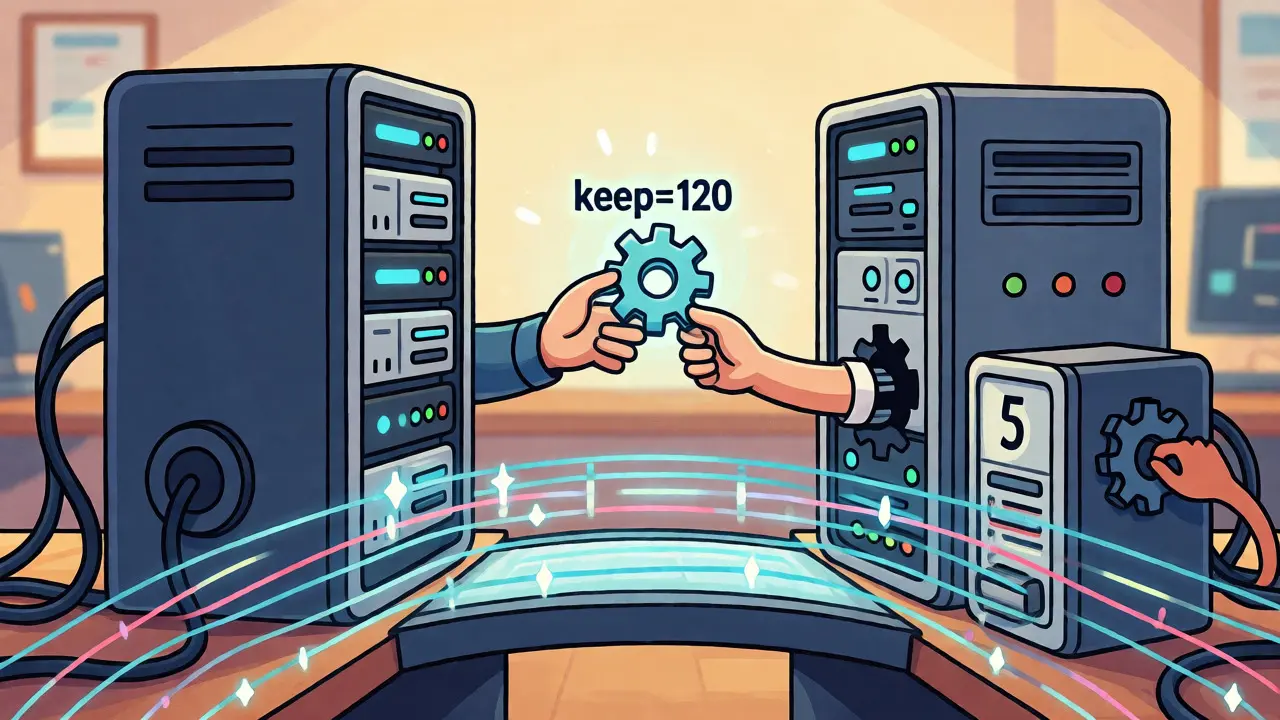 Server and client shaking hands over a negotiated keepalive interval