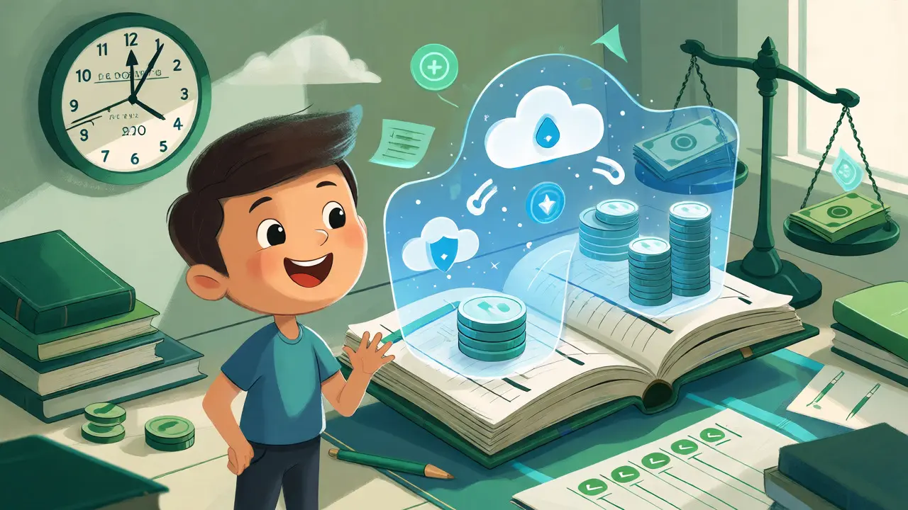 Whimsical drawing of an organized digital ledger keeping crypto taxes compliant